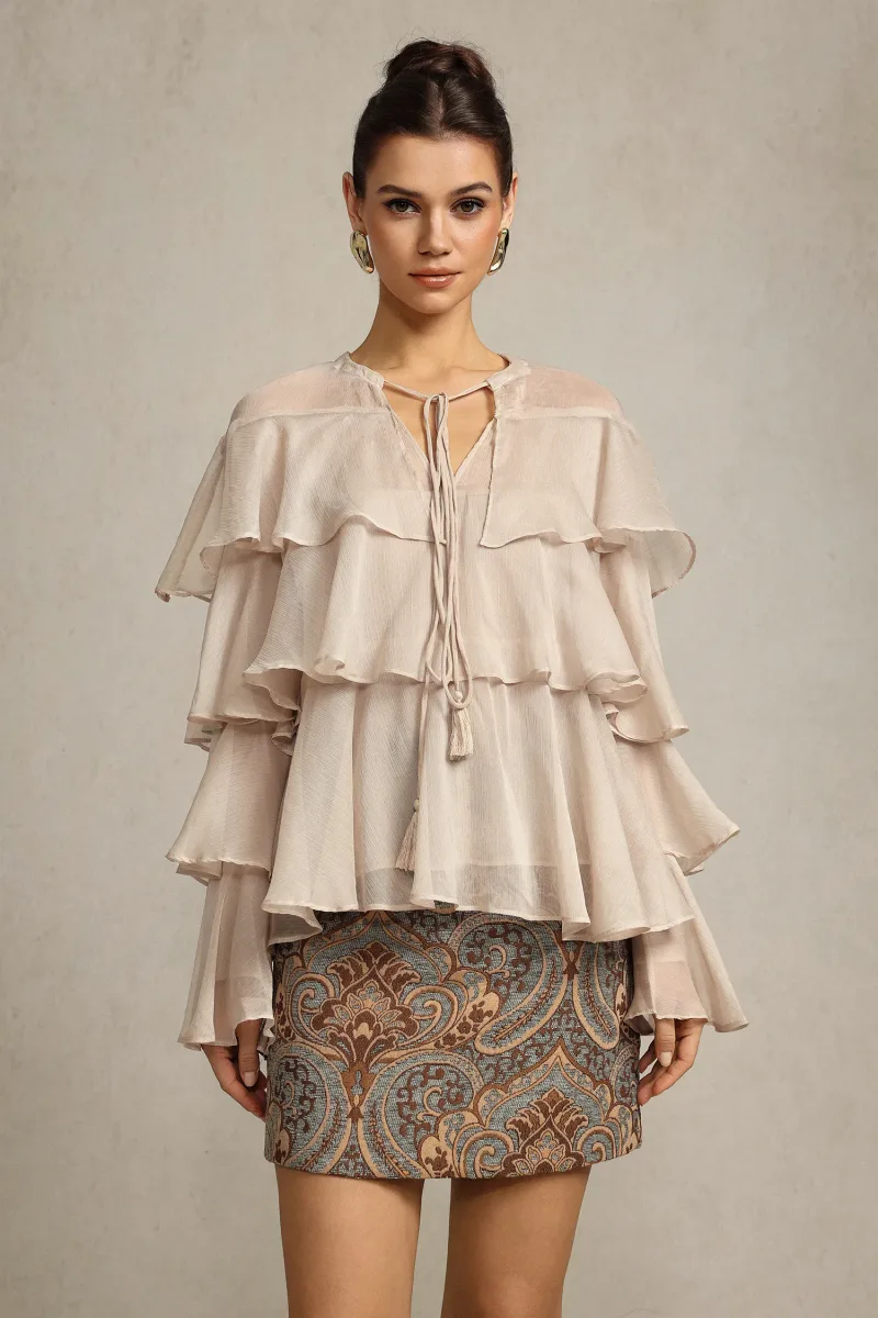 Blusa Wanda com Pregas e Mangas Longas