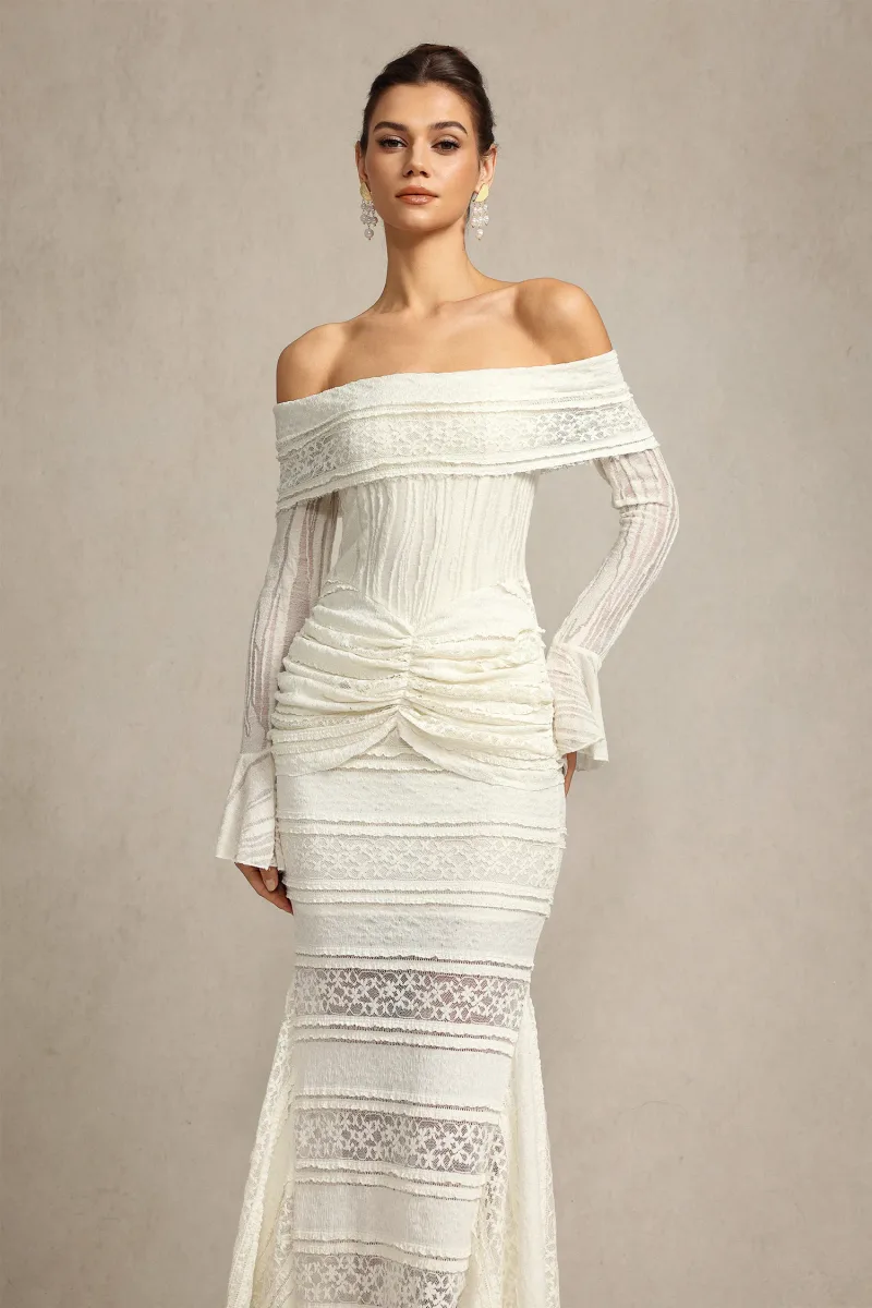 Vestido Maxi Falae com Pregas e Mangas Longas