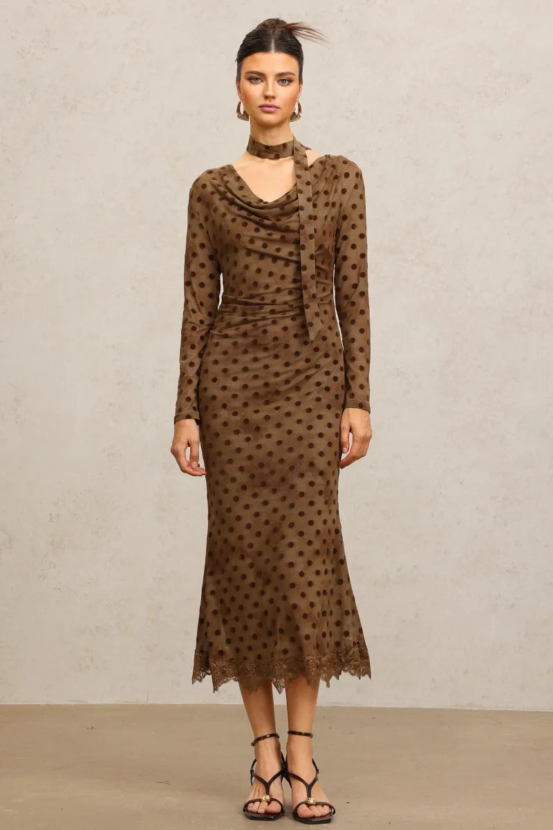 Vestido Midi Wilisa Mangas Longas com Fitas Fluidas