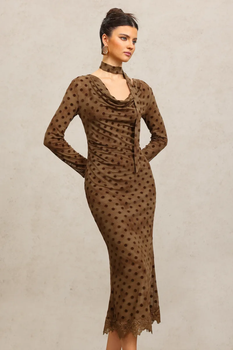 Vestido Midi Wilisa Mangas Longas com Fitas Fluidas