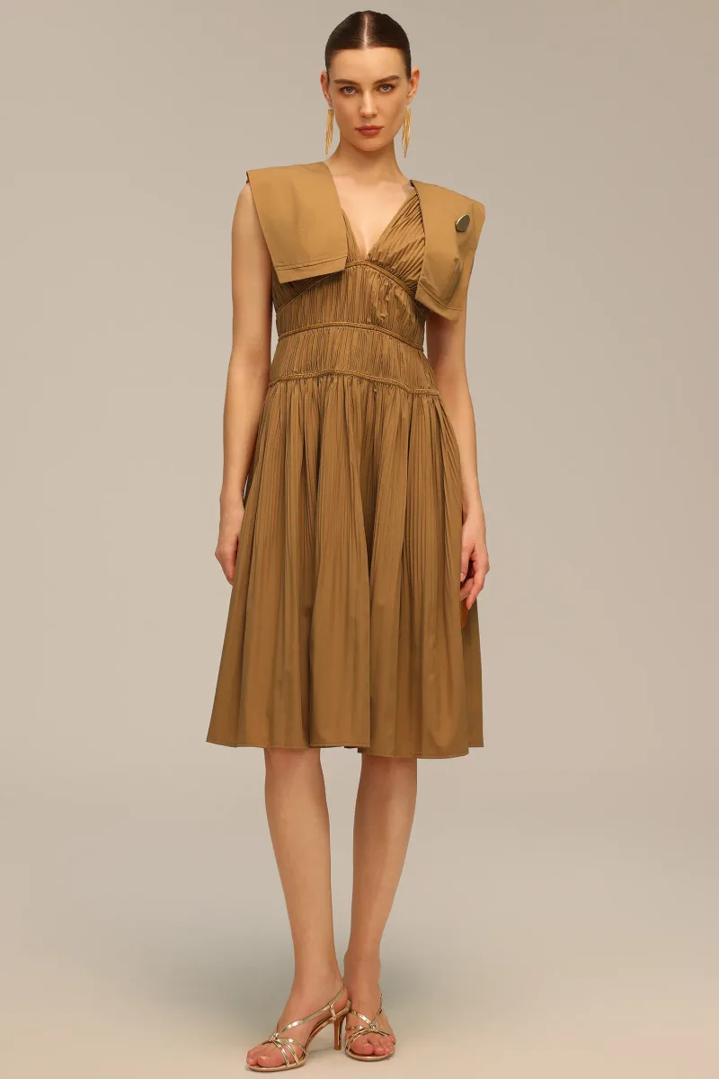 Vestido Midi Tiza com Decote em V sem Mangas