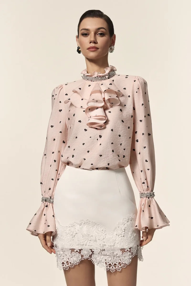 Co-ord Set Krome Folds com Paetês e Renda com Padronagem Pontilhada