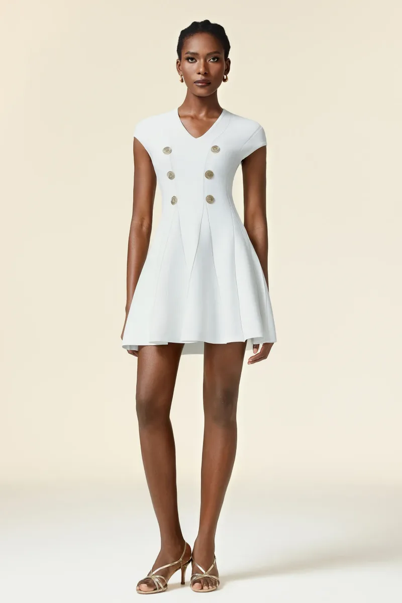 Vestido Mini Zuelia Gola V Mangas Curtas