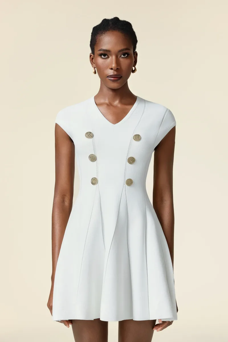 Vestido Mini Zuelia Gola V Mangas Curtas
