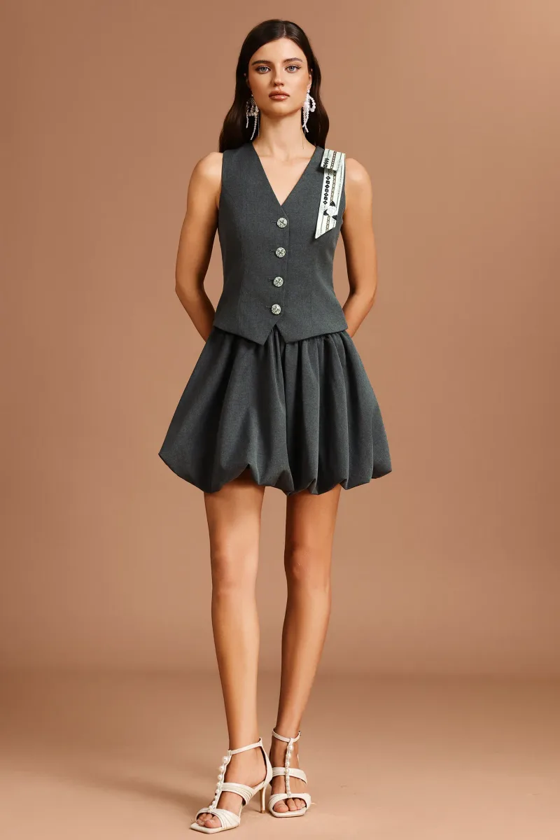 Vestido Mini Labiny com Decote em V e Estampa Floral