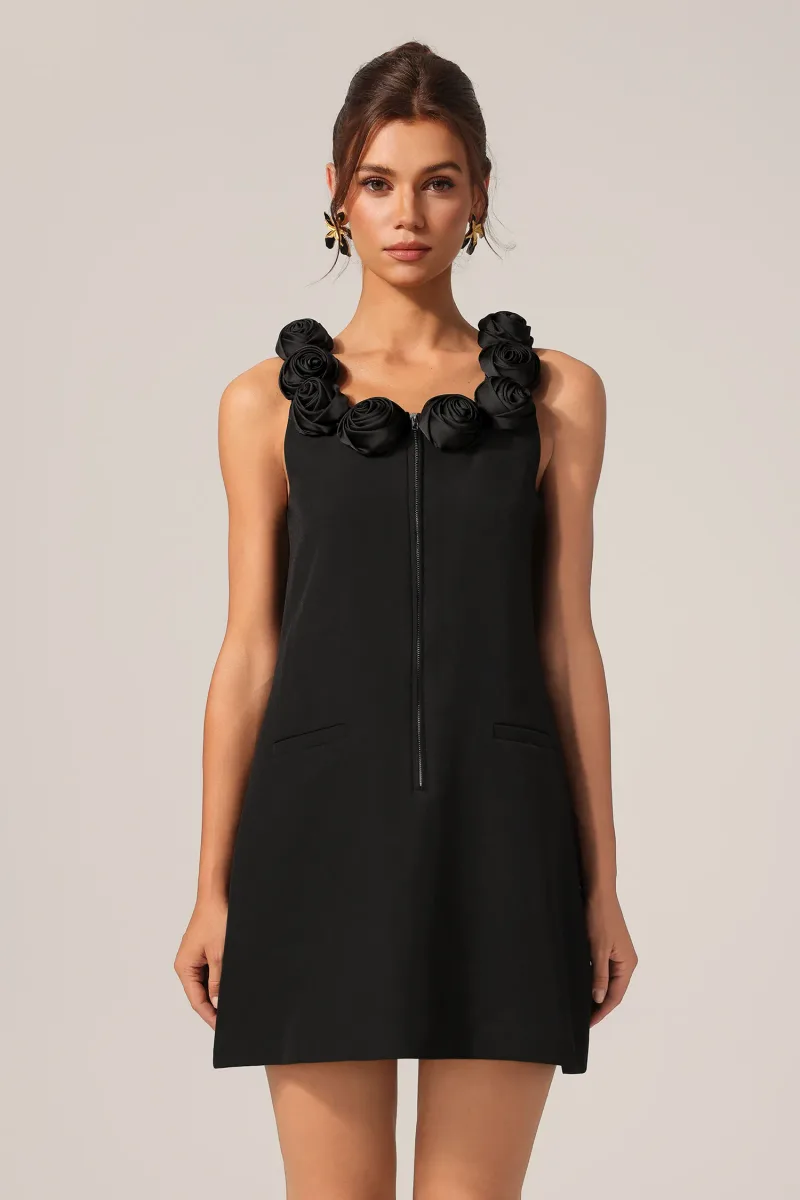 Vestido Mini Sophia Decote Redondo Sem Mangas com Flores