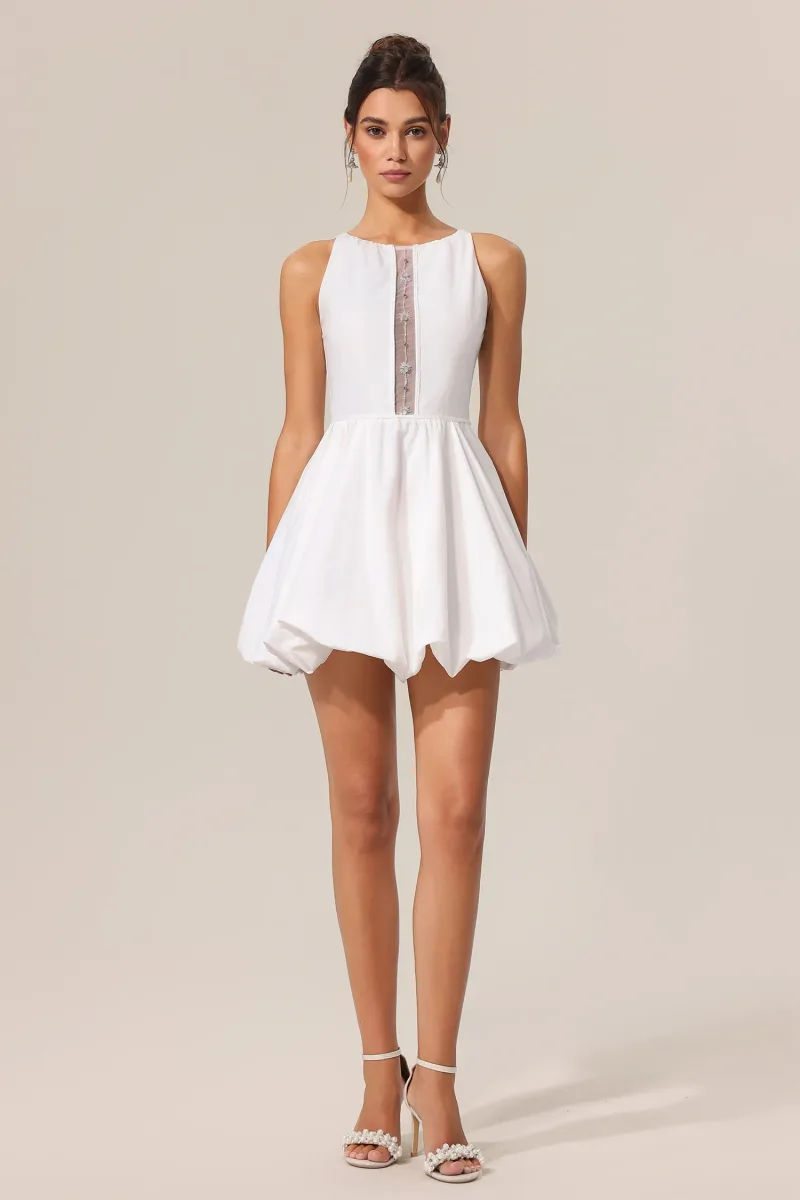 Vestido Mini Ferean Decote Redondo Sem Mangas com Recortes