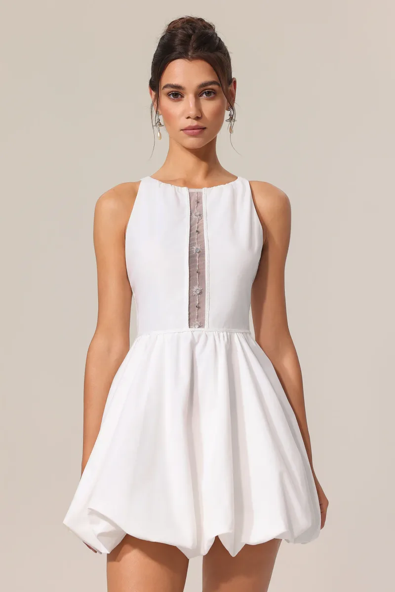 Vestido Mini Ferean Decote Redondo Sem Mangas com Recortes