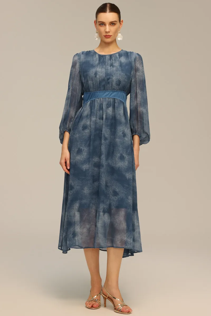 Vestido Maxi Uabeza com Estampa e Mangas Compridas