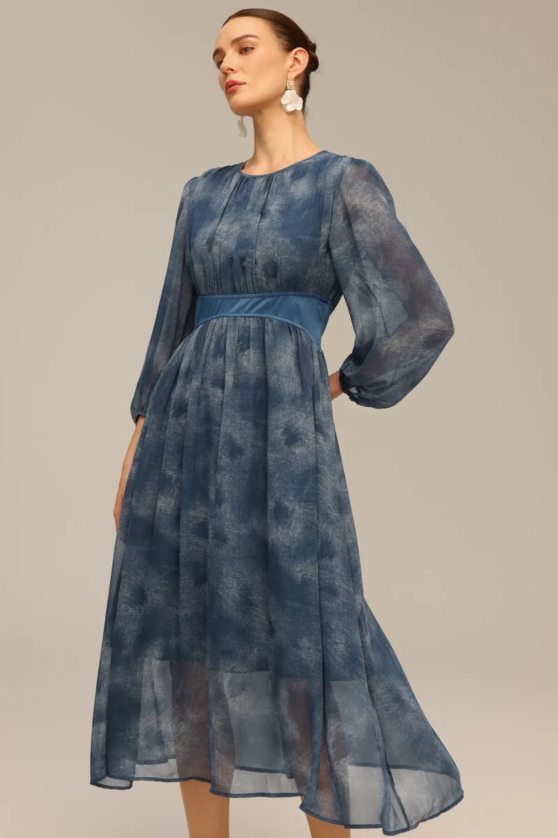 Vestido Maxi Uabeza com Estampa e Mangas Compridas
