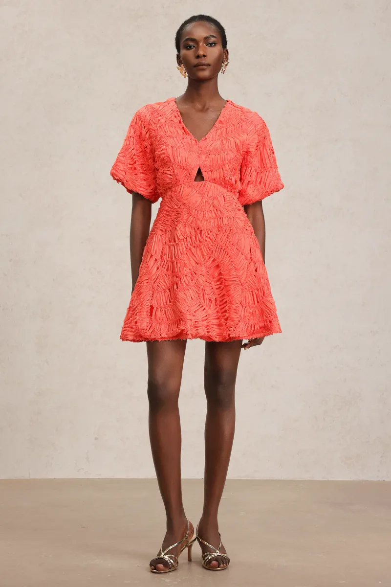 Vestido Mini Katya com Decote em V e Mangas Bufantes