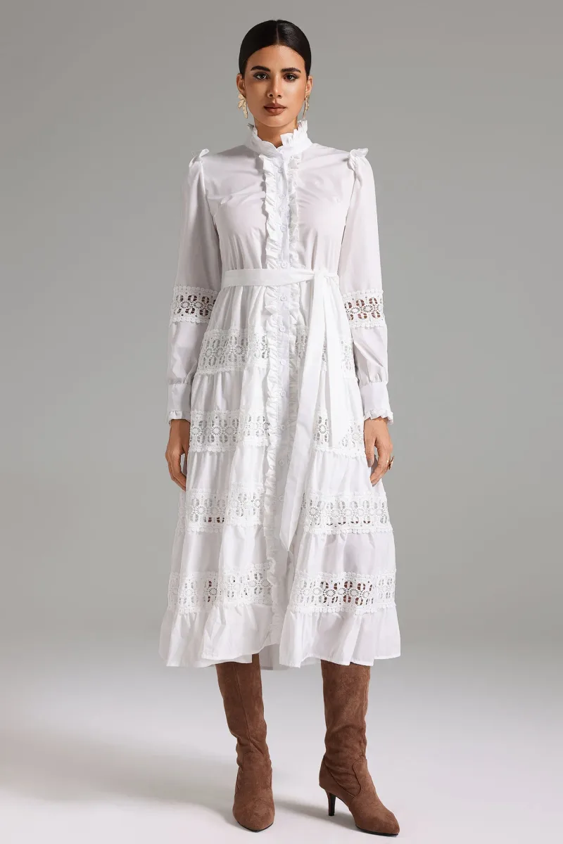 Vestido Midi Villy com Babado e Renda