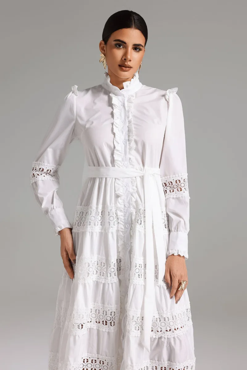 Vestido Midi Villy com Babado e Renda