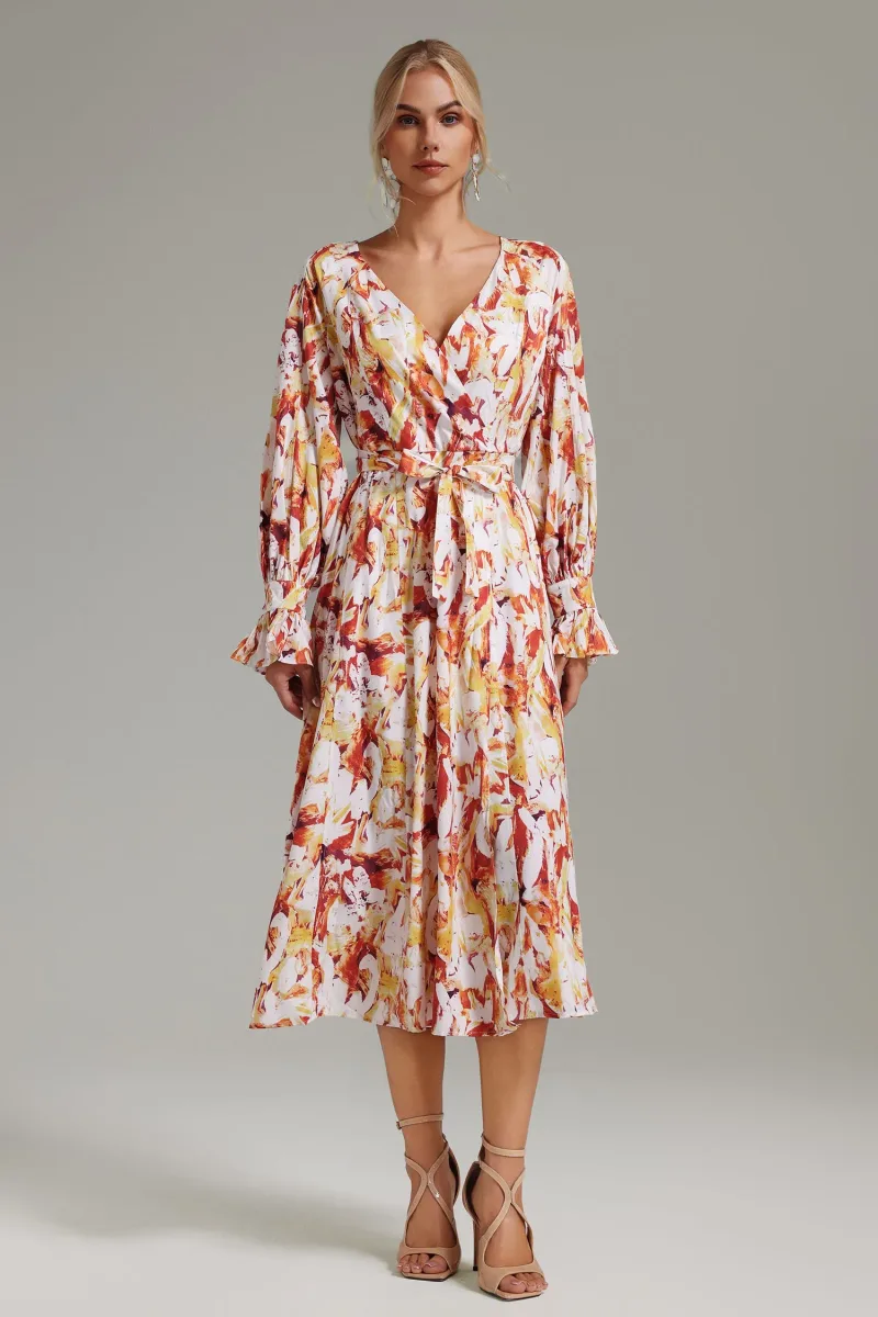 Vestido Roline com Decote V e Estampa