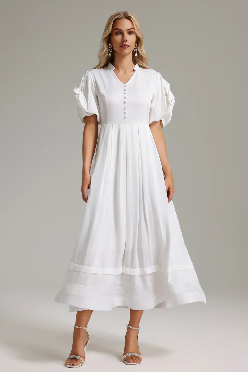 Vestido Dlasa com Mangas Florais Adornadas
