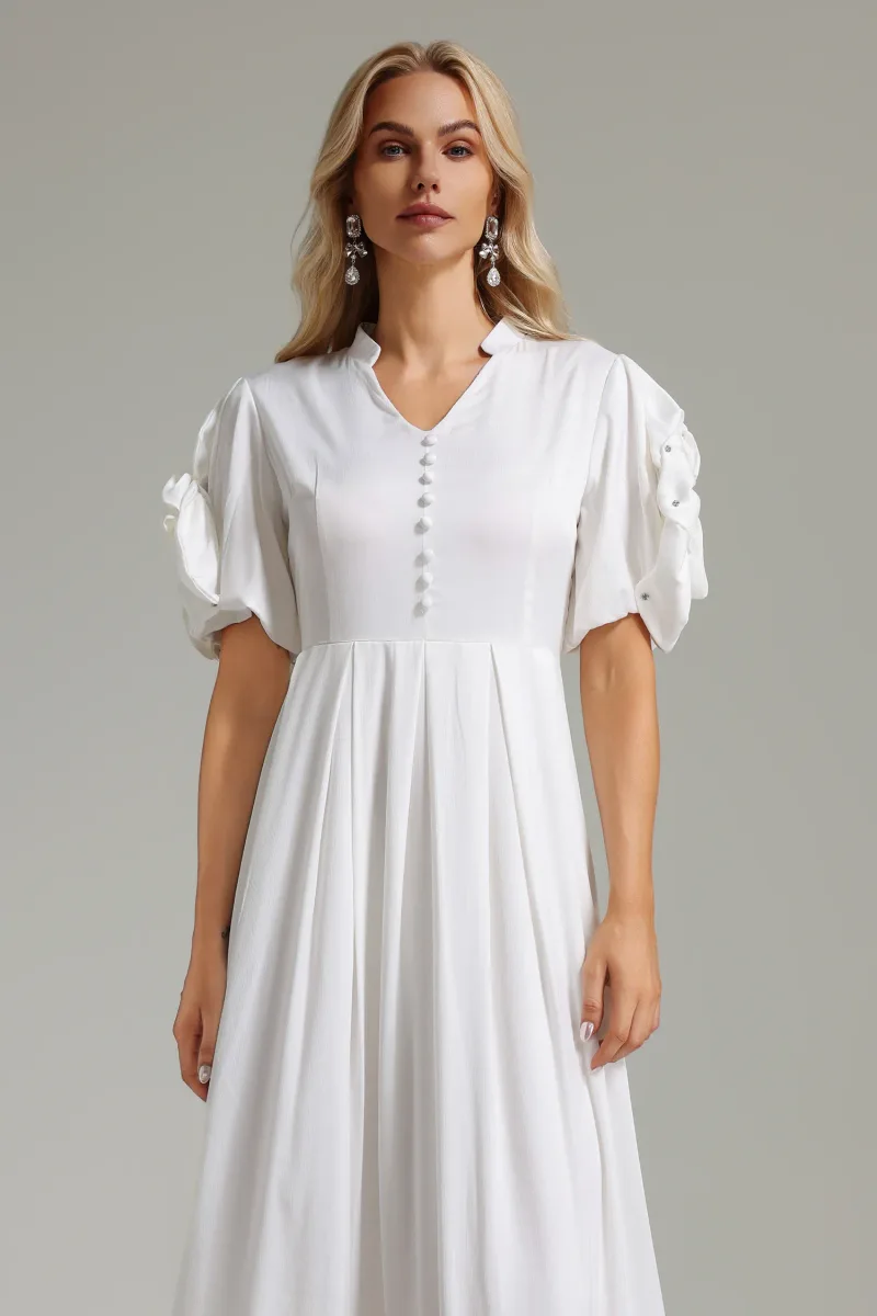 Vestido Dlasa com Mangas Florais Adornadas