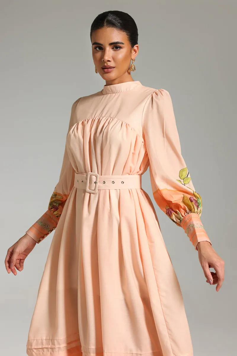 Vestido Midi Kimaya com Mangas Compridas Estampado