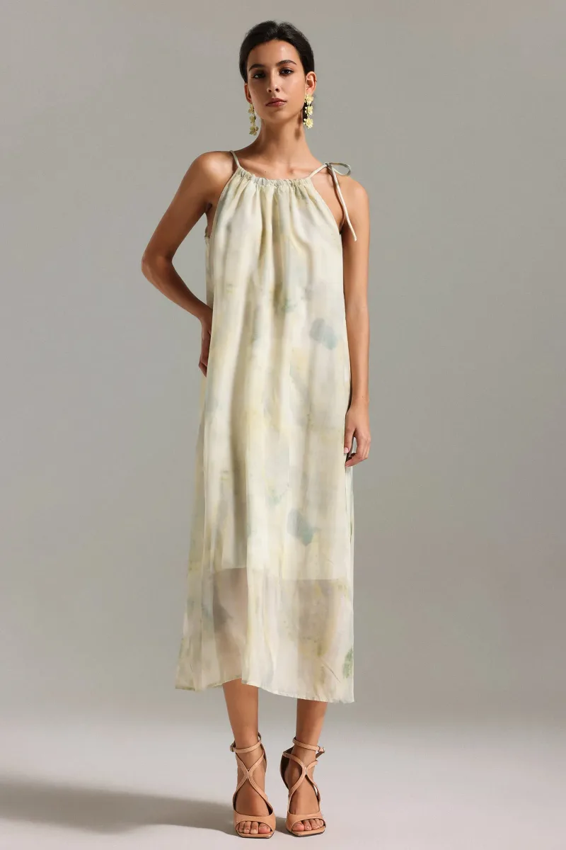 Vestido Midi Nona Estampado sem Mangas