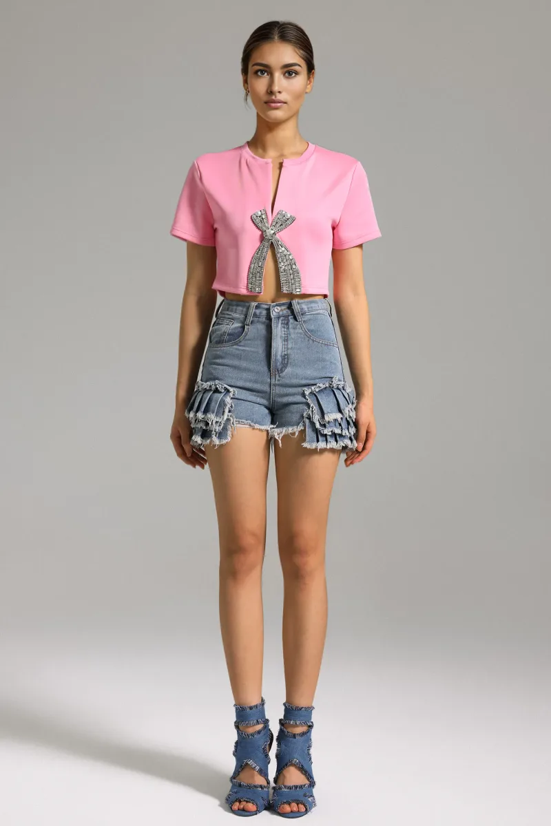 Short Kyli com Pregas em Denim
