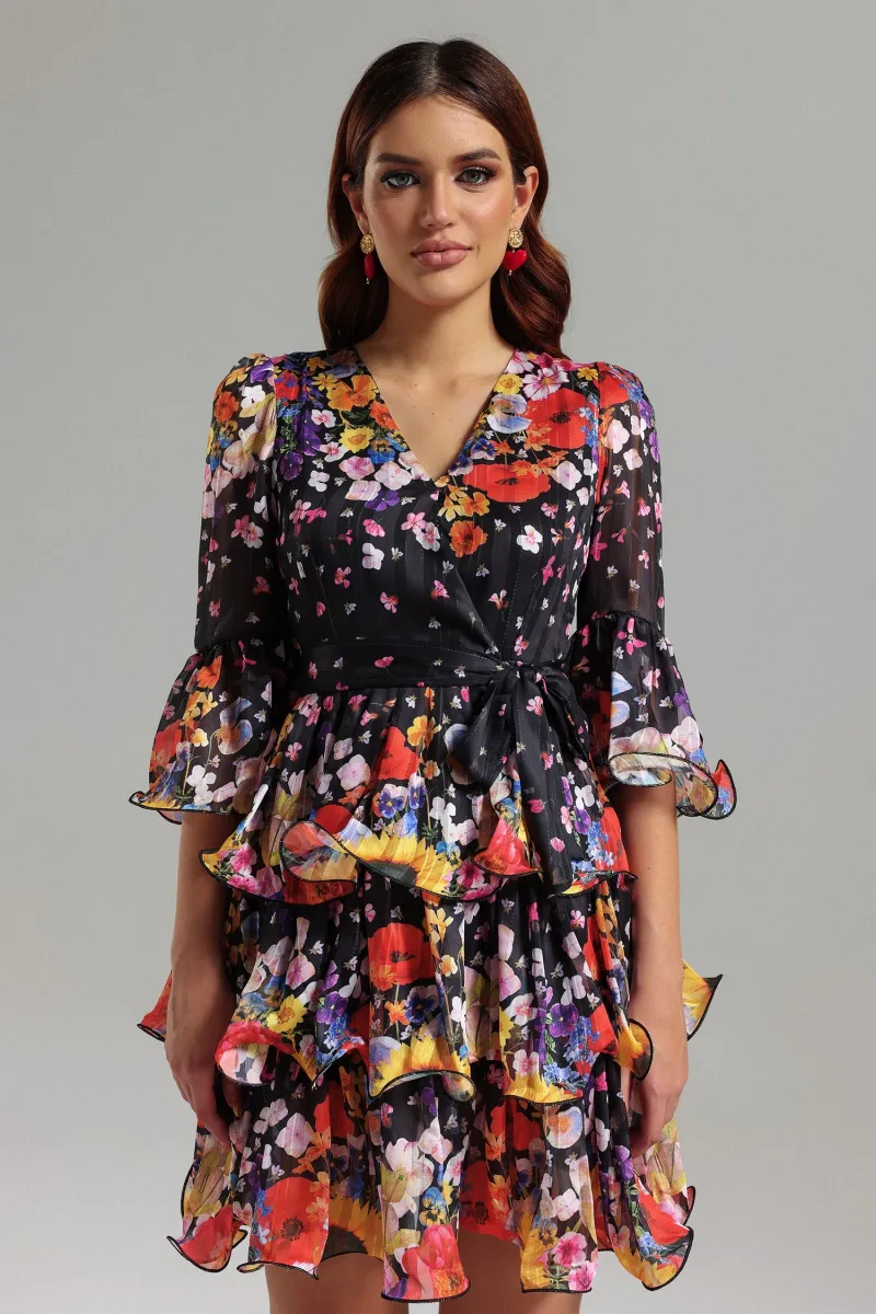 Vestido Riaba Mini em Camadas com Decote V