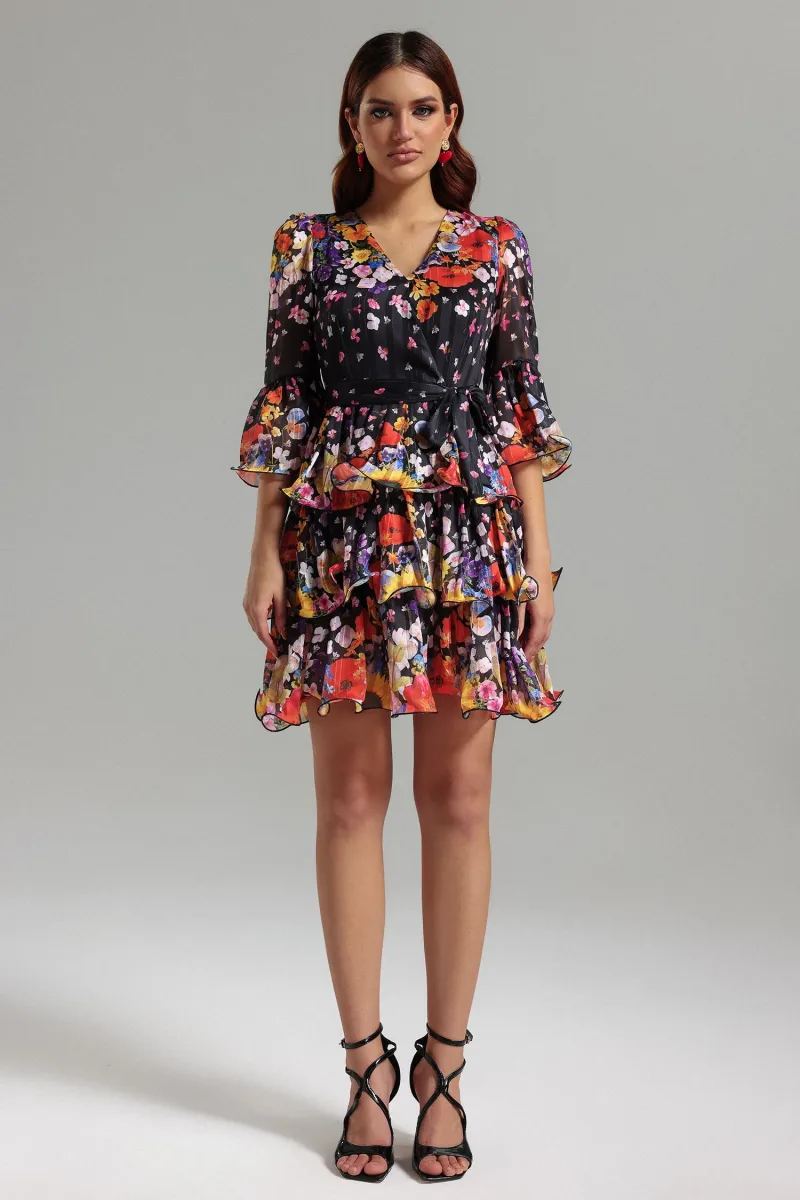 Vestido Riaba Mini em Camadas com Decote V