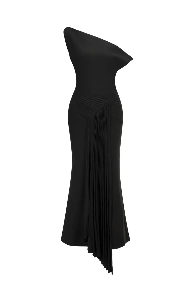 Vestido Midi Juny com Ombro Oblíquo