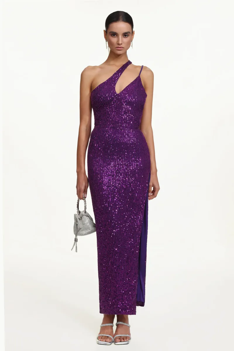Vestido Julieta Maxi Assimétrico com Paetês