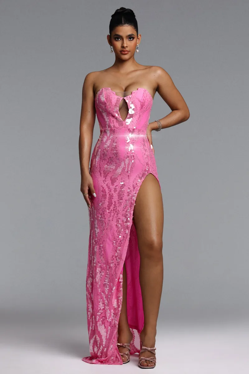 Vestido Maxi Devonne com Cut-Out e Paetês
