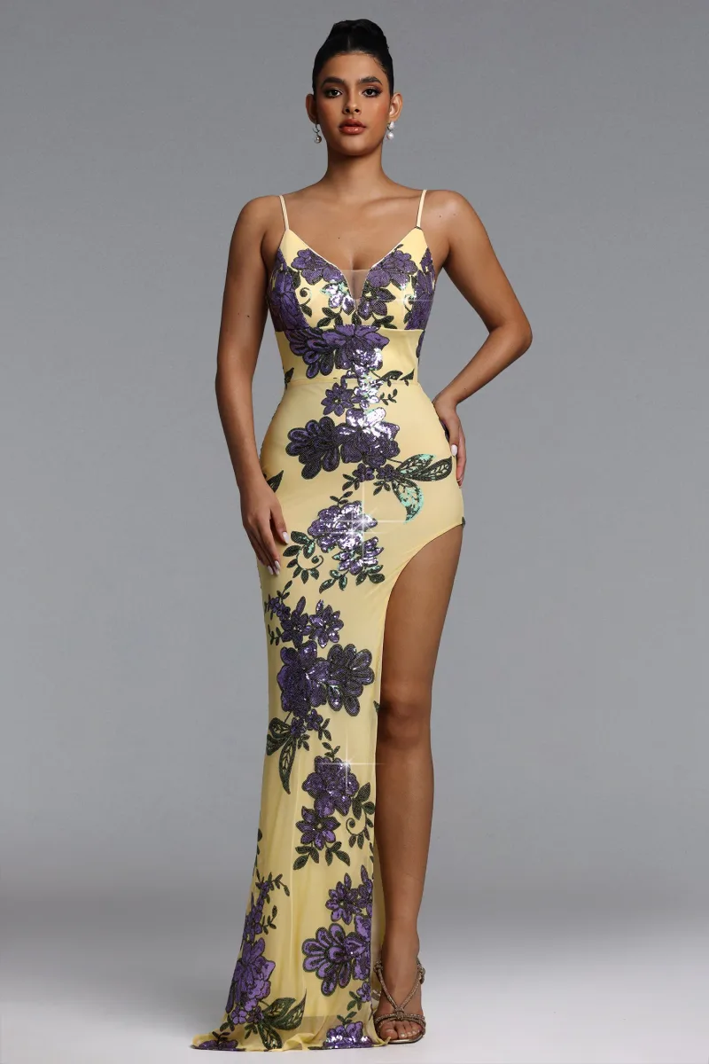 Vestido Maxi Lenny com Paetês e Decote V