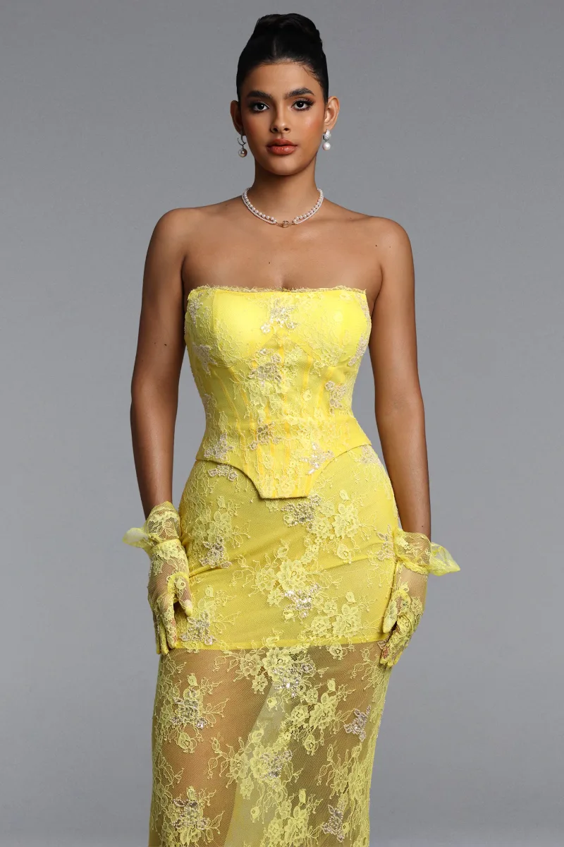 Vestido Maxi Oiala Tomara que Caia com Renda e Espartilho