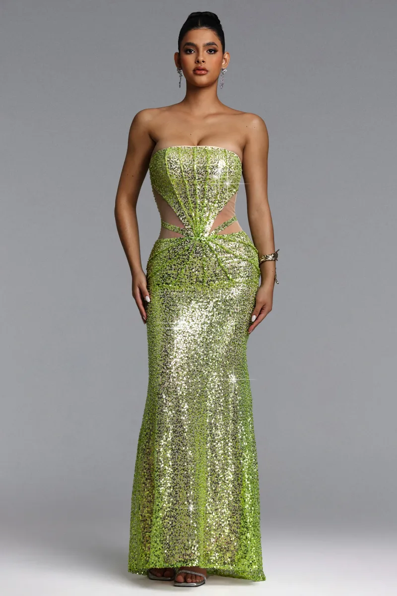Vestido Maxi Kerlin Tomara que Caia com Cut-Out e Paetês