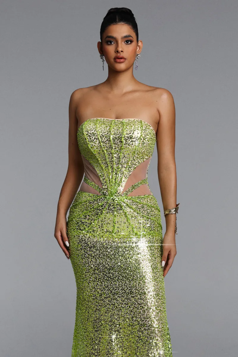 Vestido Maxi Kerlin Tomara que Caia com Cut-Out e Paetês