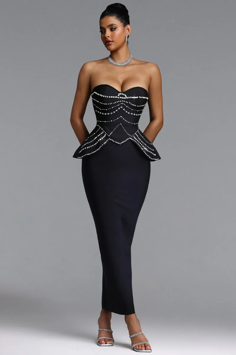 Vestido Dolores Bandage sem Alças com Strass