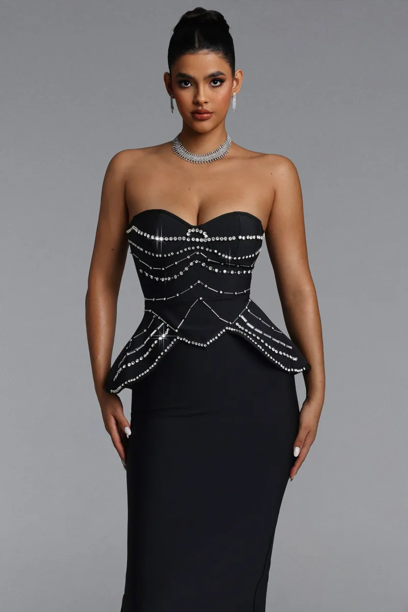 Vestido Dolores Bandage sem Alças com Strass