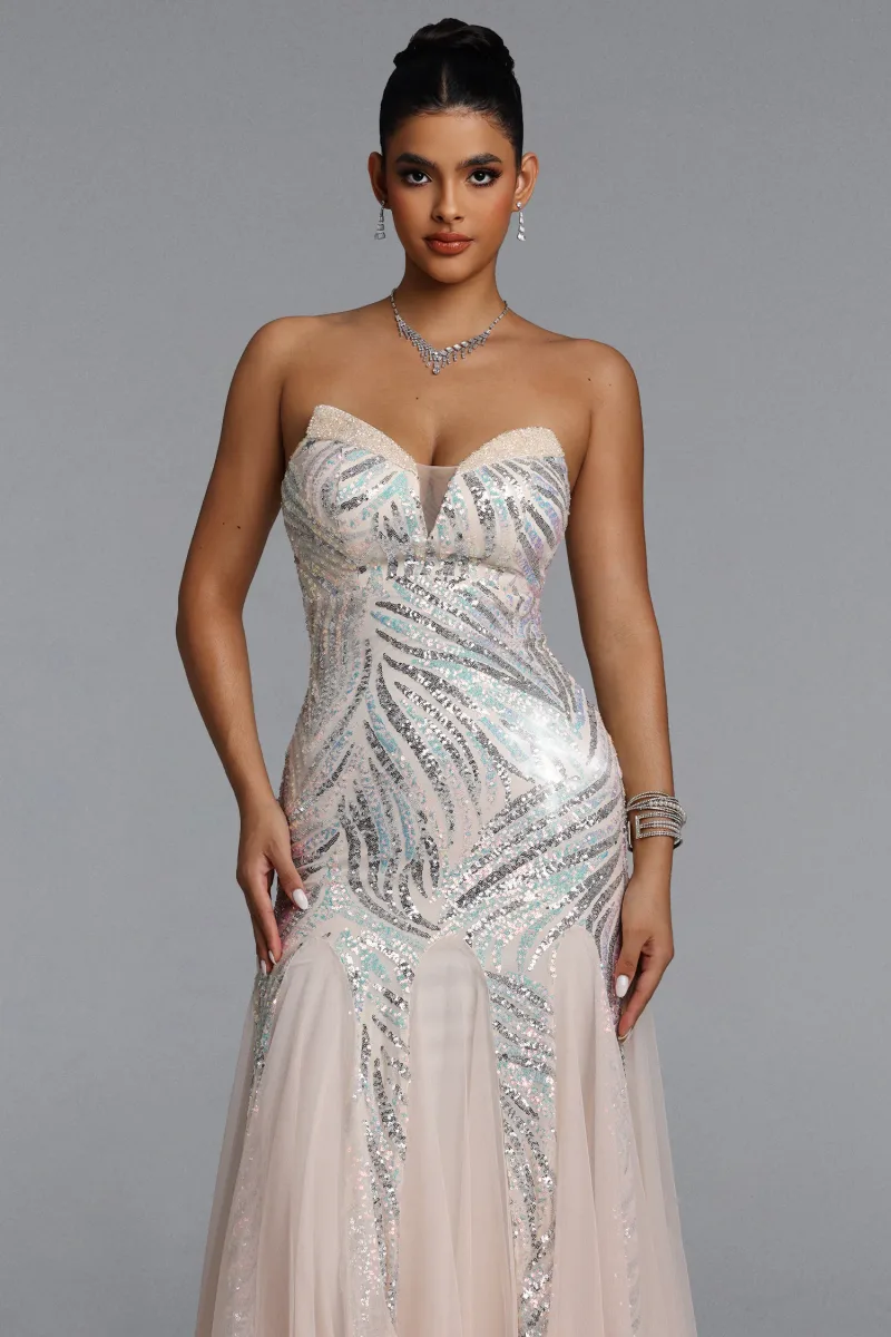 Vestido Maxi Sally com Paetês Bege