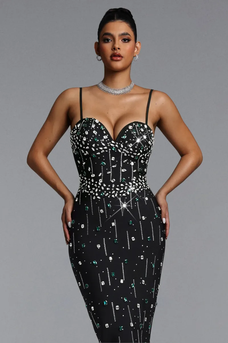 Vestido Maxi Selien com Strass Bandage