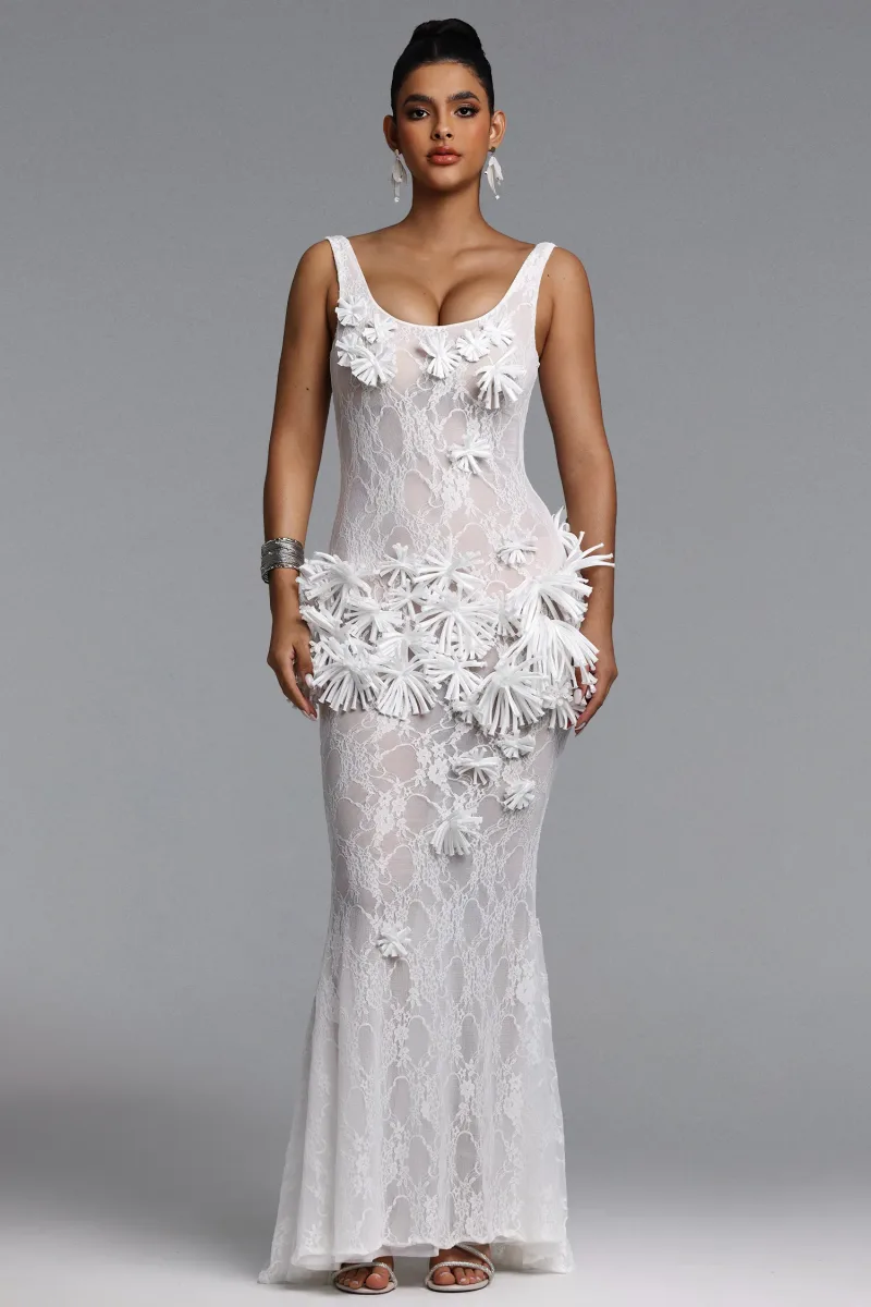Vestido Maxi Uniena com Renda Florida