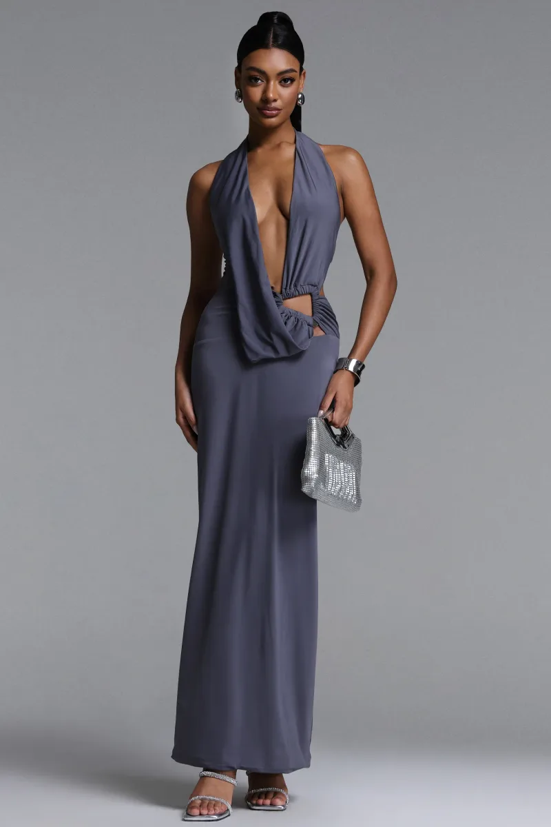 Vestido Maxi Xuliy com Decote em V e Fivela Metálica